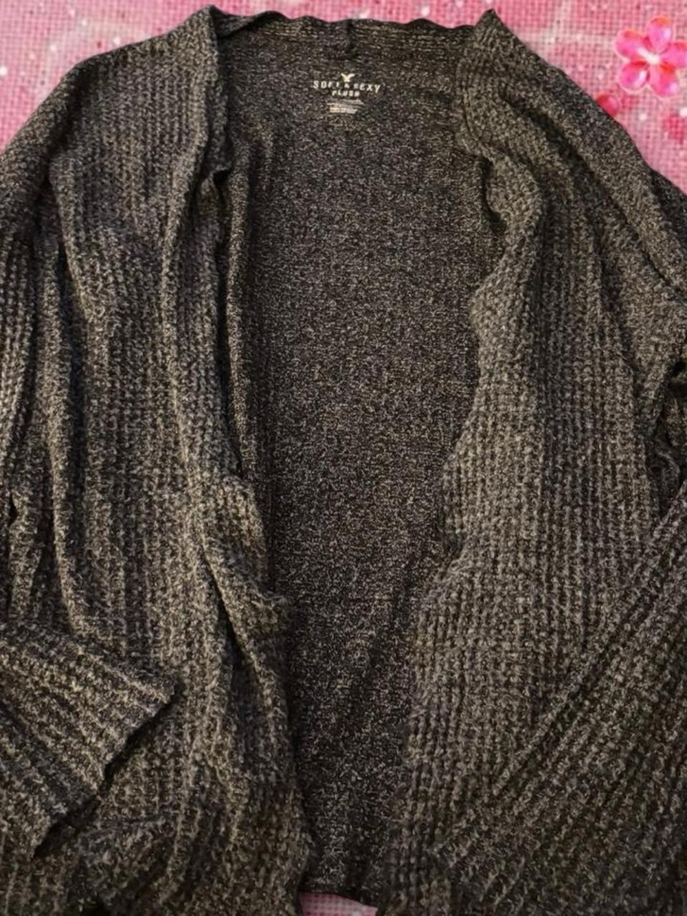 American Eagle Outfitters Dark Charcoal Open-Front Cardigan